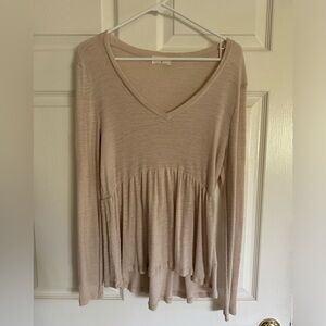 Anthropologie Babydoll Longsleeve Tunic, Taupe, Small
